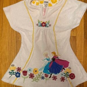 Disney White Cover up with Yellow Trim and Multicolor Floral Appliques